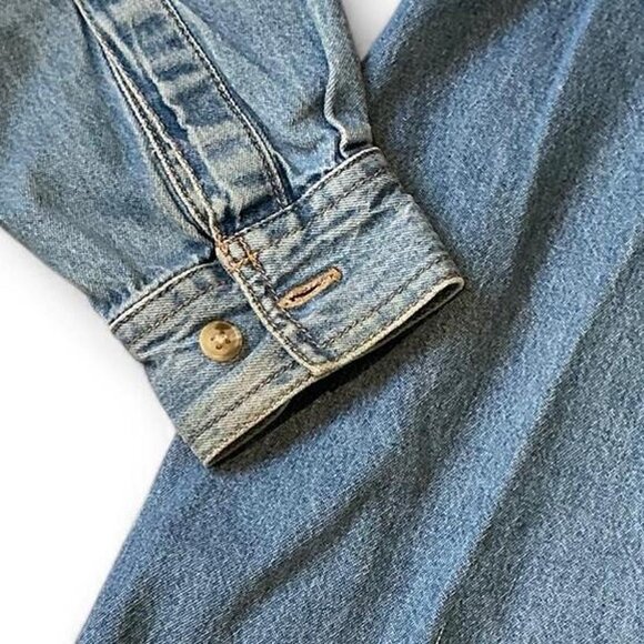 Vintage Denim Floral Embroidered Button Up 100% Cotton Medium Cabin Creek - Picture 4 of 5